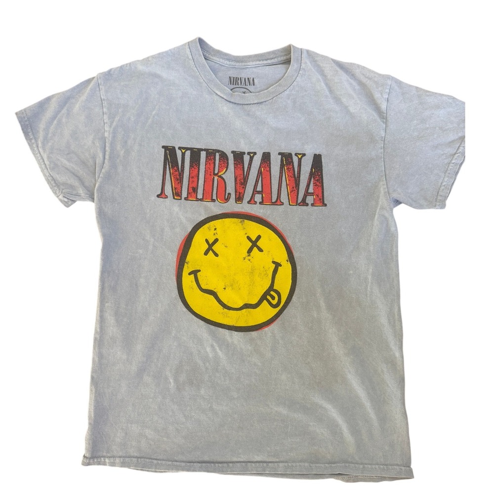 Nirvana Smiley Face T Shirt Vintage Wash Band Tee Graphic Grunge 90'sMens Size M